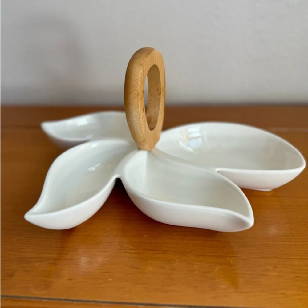 Brandani Italian‎ 4 Section White Porcelain Bamboo Serving Dish Party 11"×8"